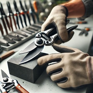 sharpening-garden-tools-pruning-shear-blade-being-honed-with-a-sharpening-stone sharpening-garden-tools-pruning-shear-blade-being-honed-with-a-sharpening-stone